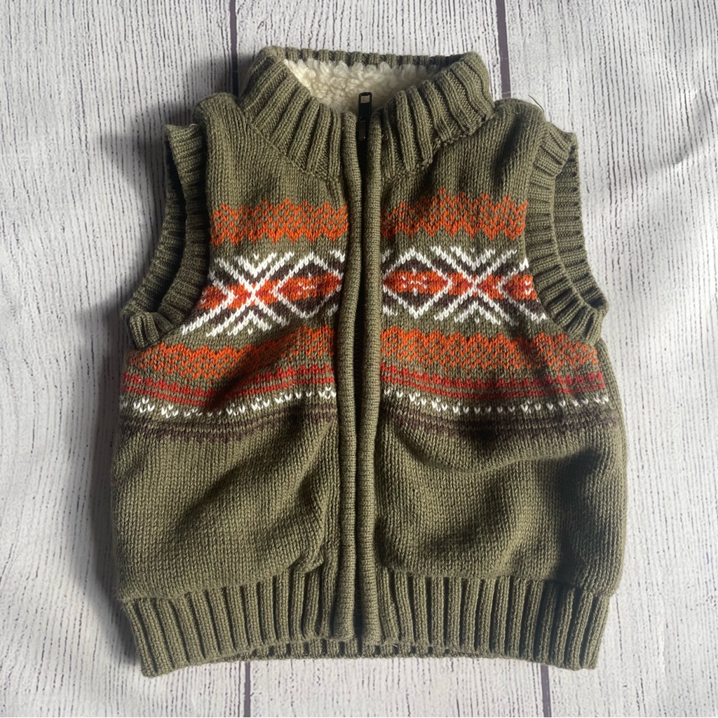 Gymboree Green Fair Isle Zip Sweater Vest Size 3-6 Months